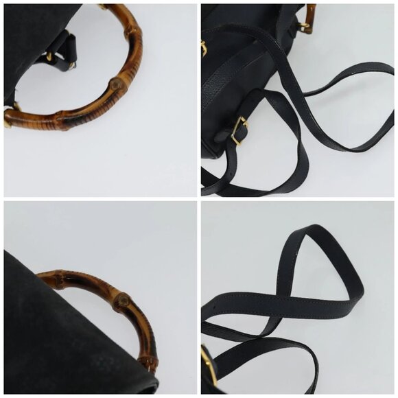GUCCI Bamboo Backpack Suede Leather Navy Gold 003 1956 0030 Auth BA1984